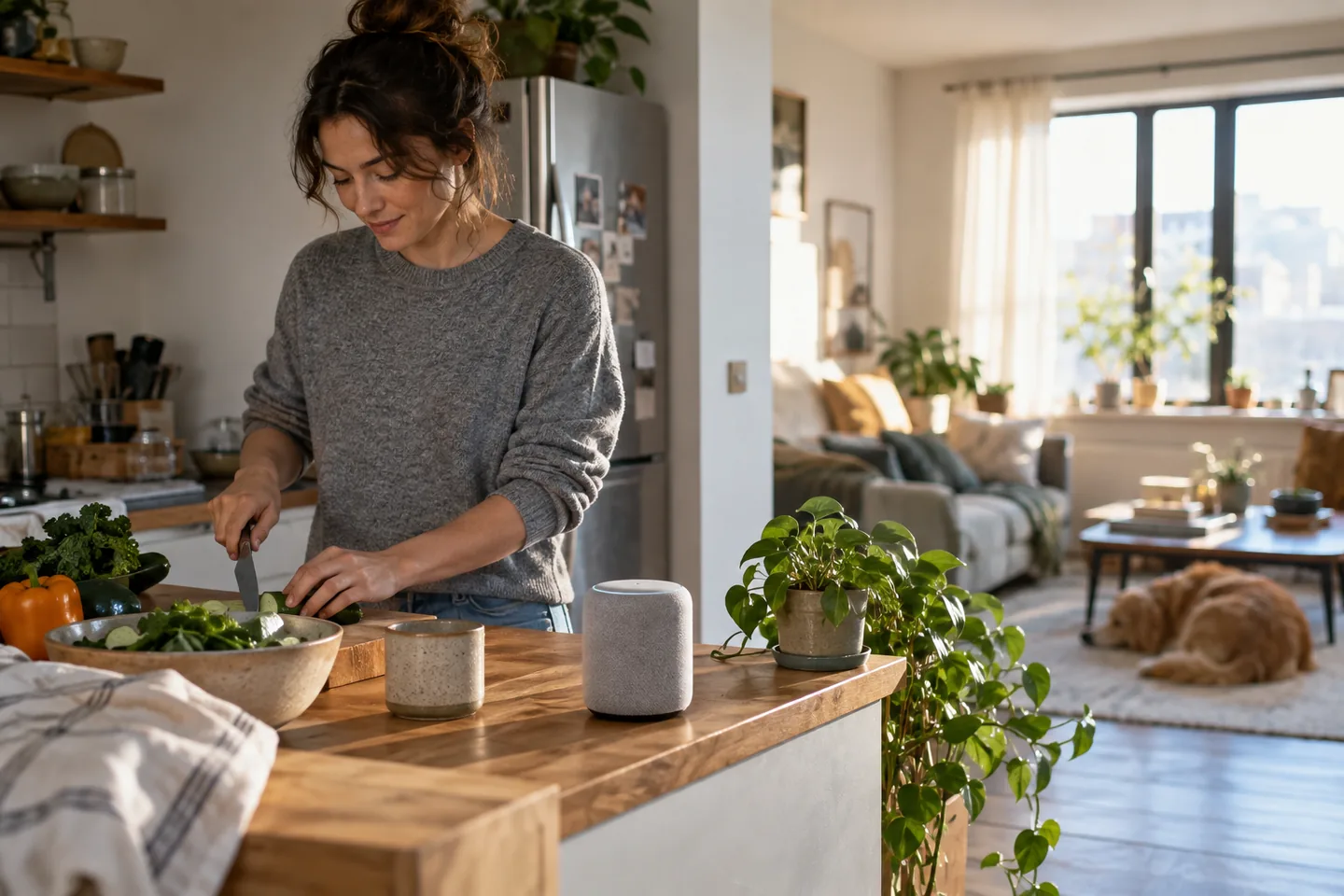 Lifestyle scene for Smart Speakers for Apartments and Shared Homes