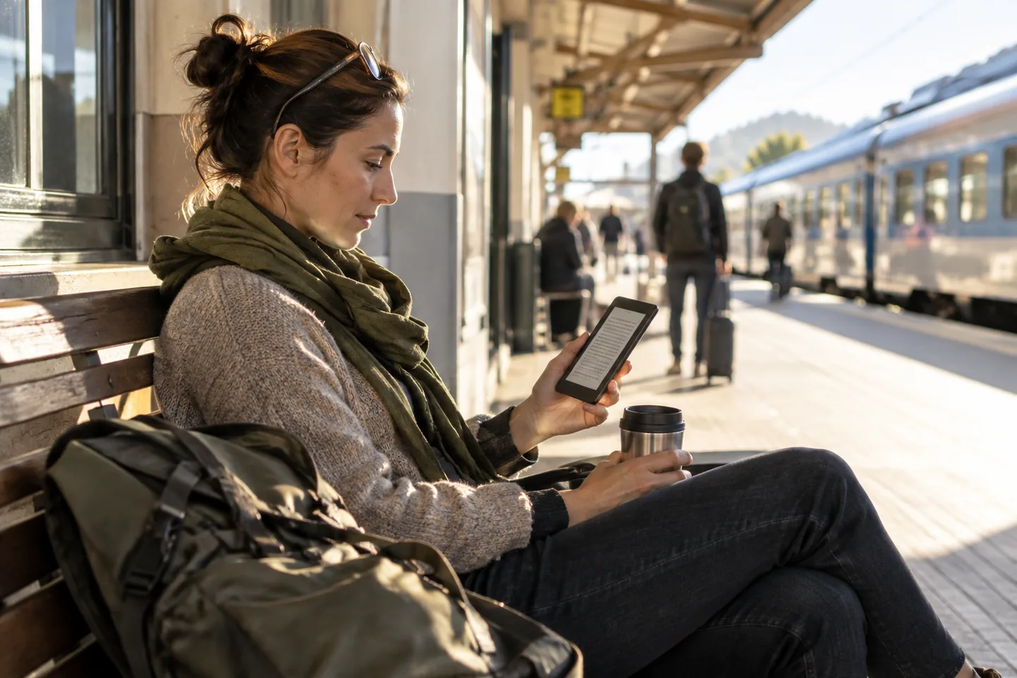 Lifestyle scene for E-Readers for Bedtime, Commuting, and Vacation Reading