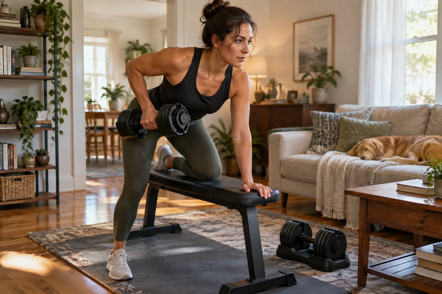 Lifestyle scene for Adjustable Dumbbells for Apartment Workouts