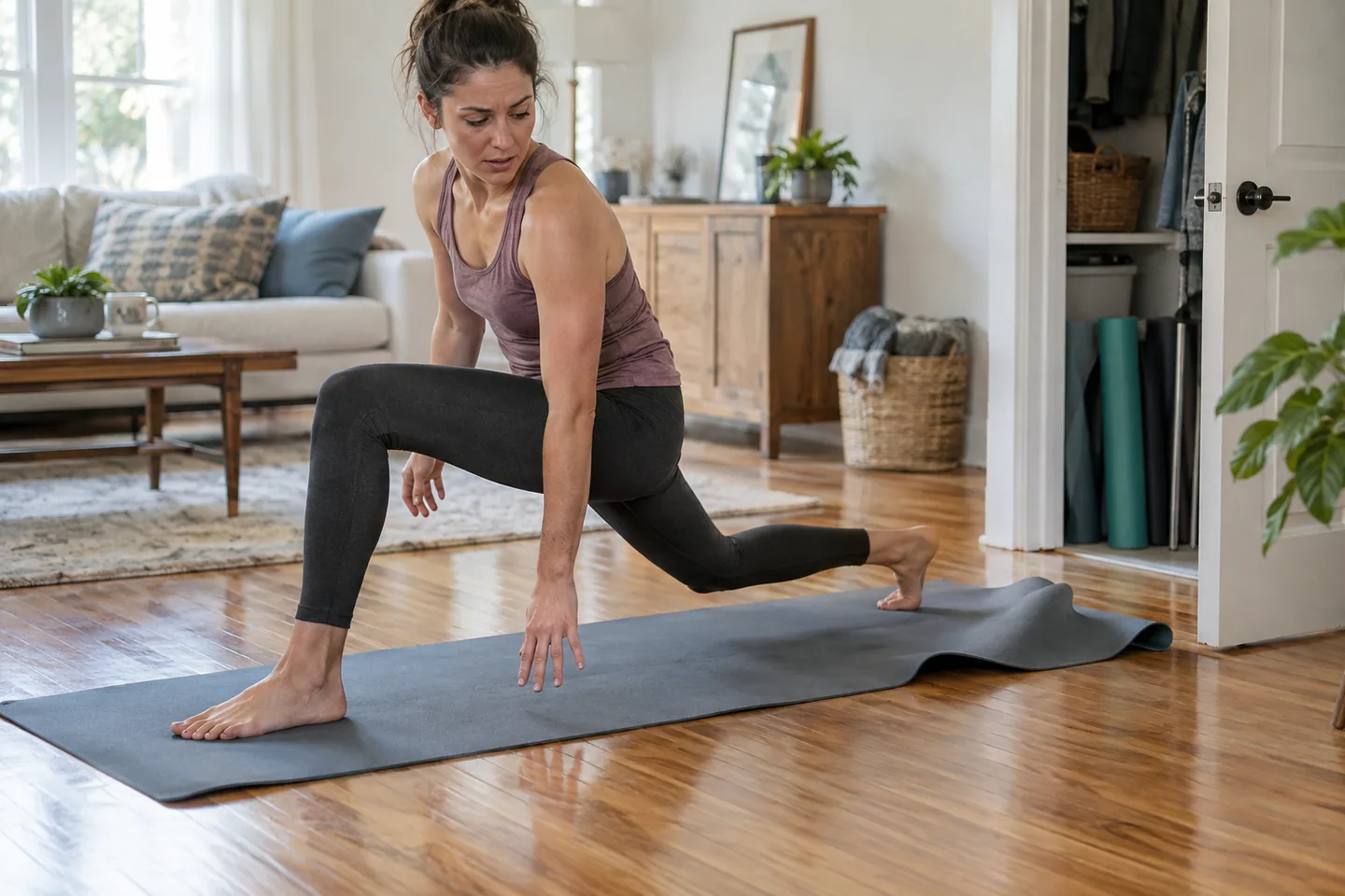 Lifestyle scene for Yoga Mats That Stay Put on Hardwood Floors