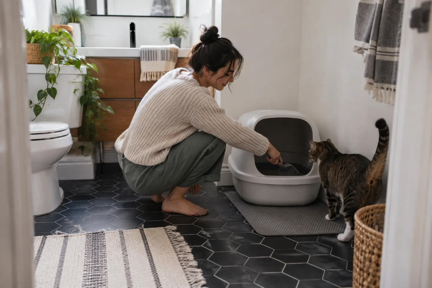 Lifestyle scene for Cat Litter Boxes for Small Apartments