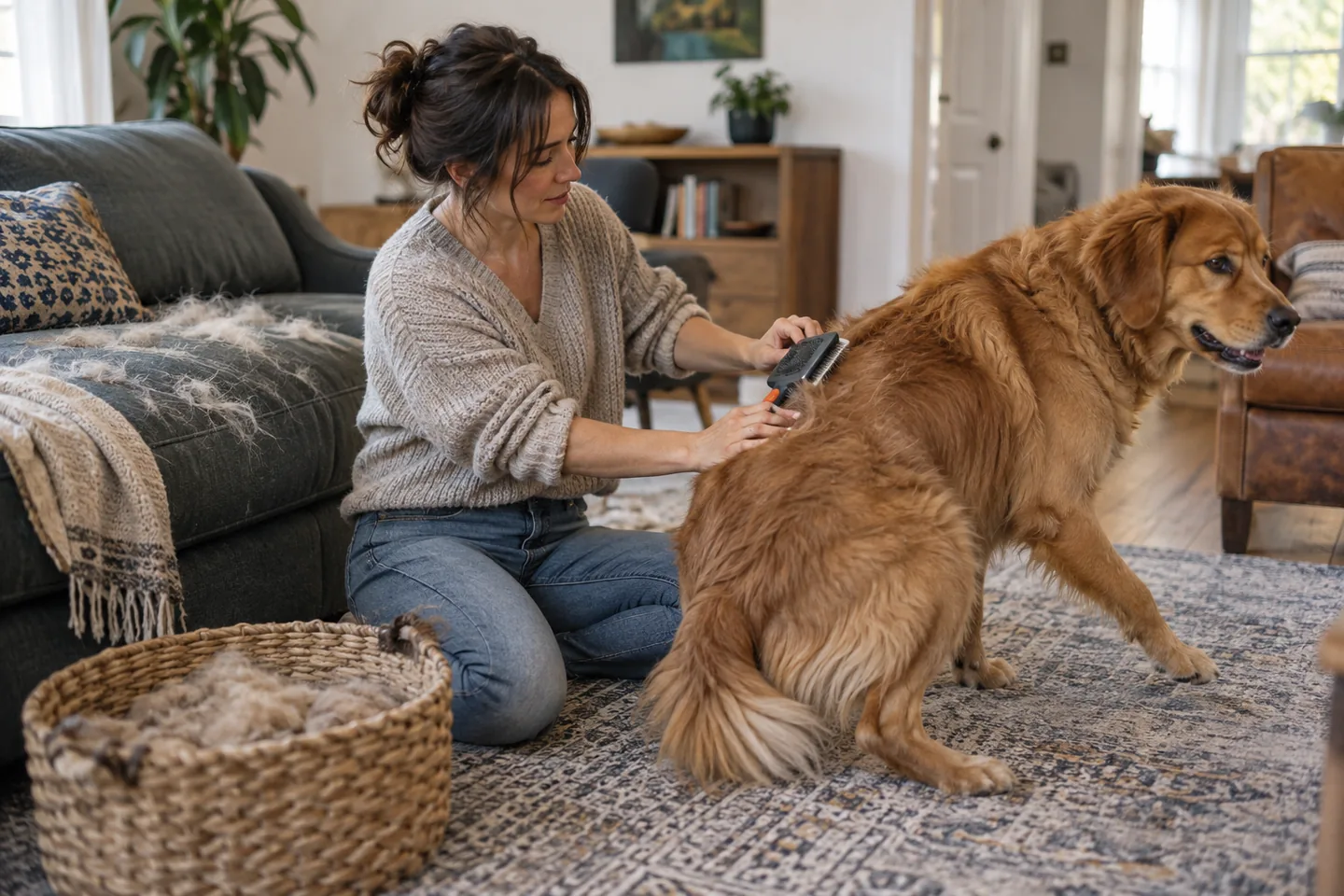 Lifestyle scene for Grooming Tools for Shedding Season at Home